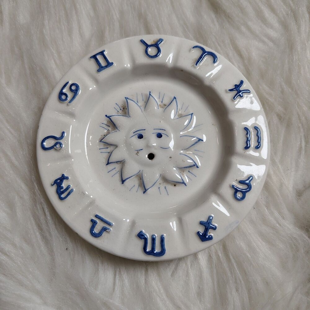 Y2K Zodiac Incense Holder Innozen Sun Face Celestial 90s Decor Blue & White